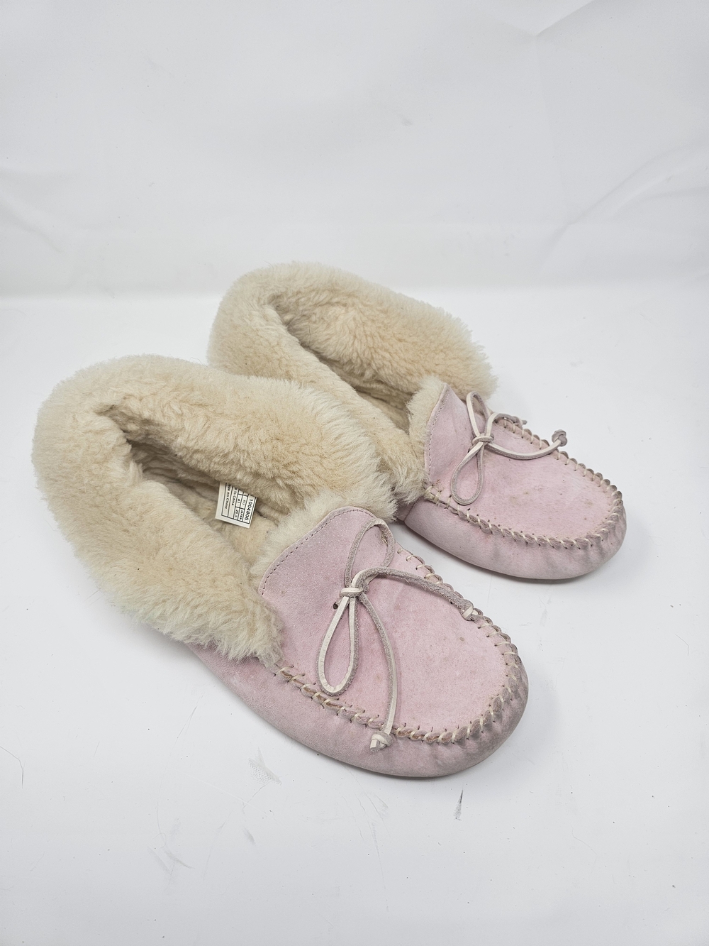 UGG Pink Suede Moccasin Slippers with Cream Shearling